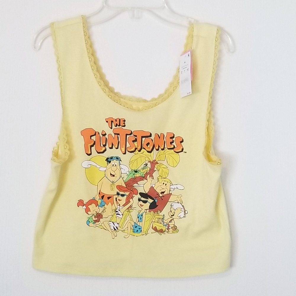 NWT The Flintstones Yellow Crop Tank Top